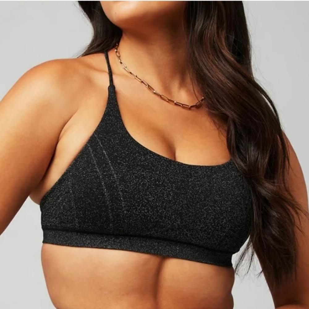 Fabletics Low Impact Seamless Strappy Sports Bra Black Sparkle - Small